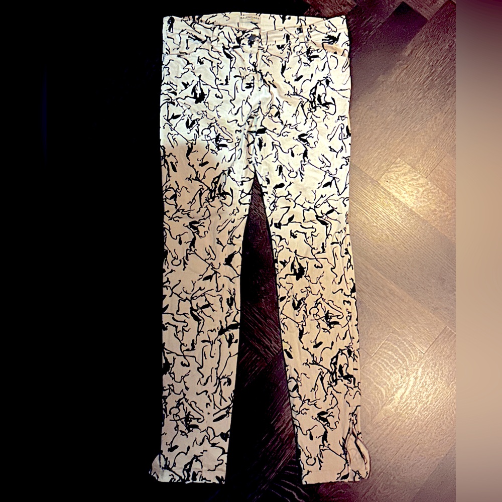 BALENCIAGA Black and White Patterned Jeans